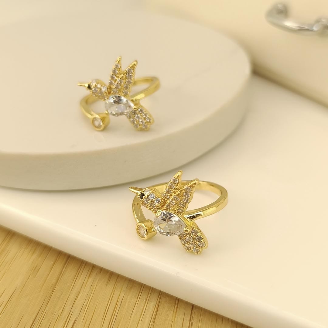 Anillo Dorado Falange Colibrí - Blanco 🤍