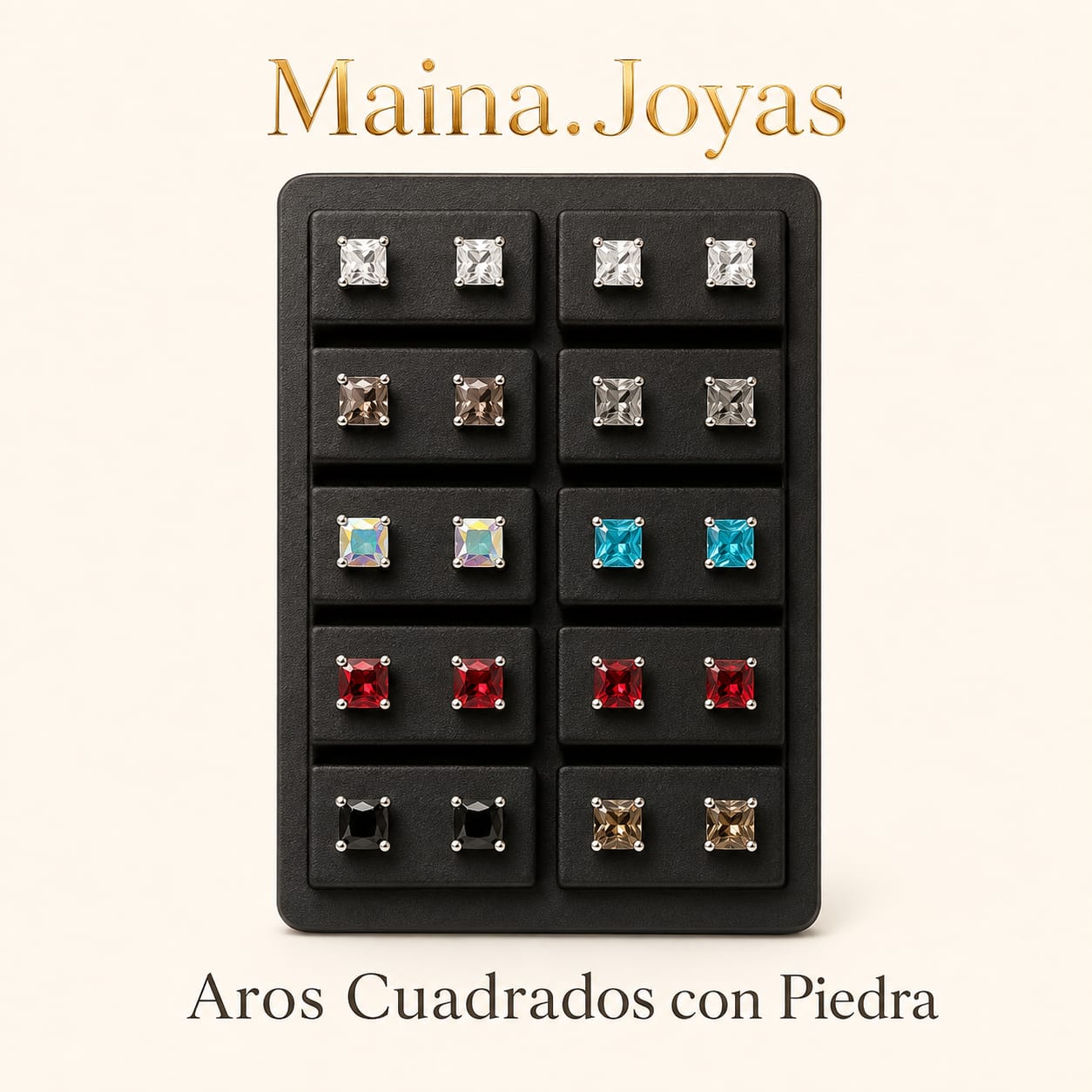 Aros Cuadrados con piedras Coloridas 🌈