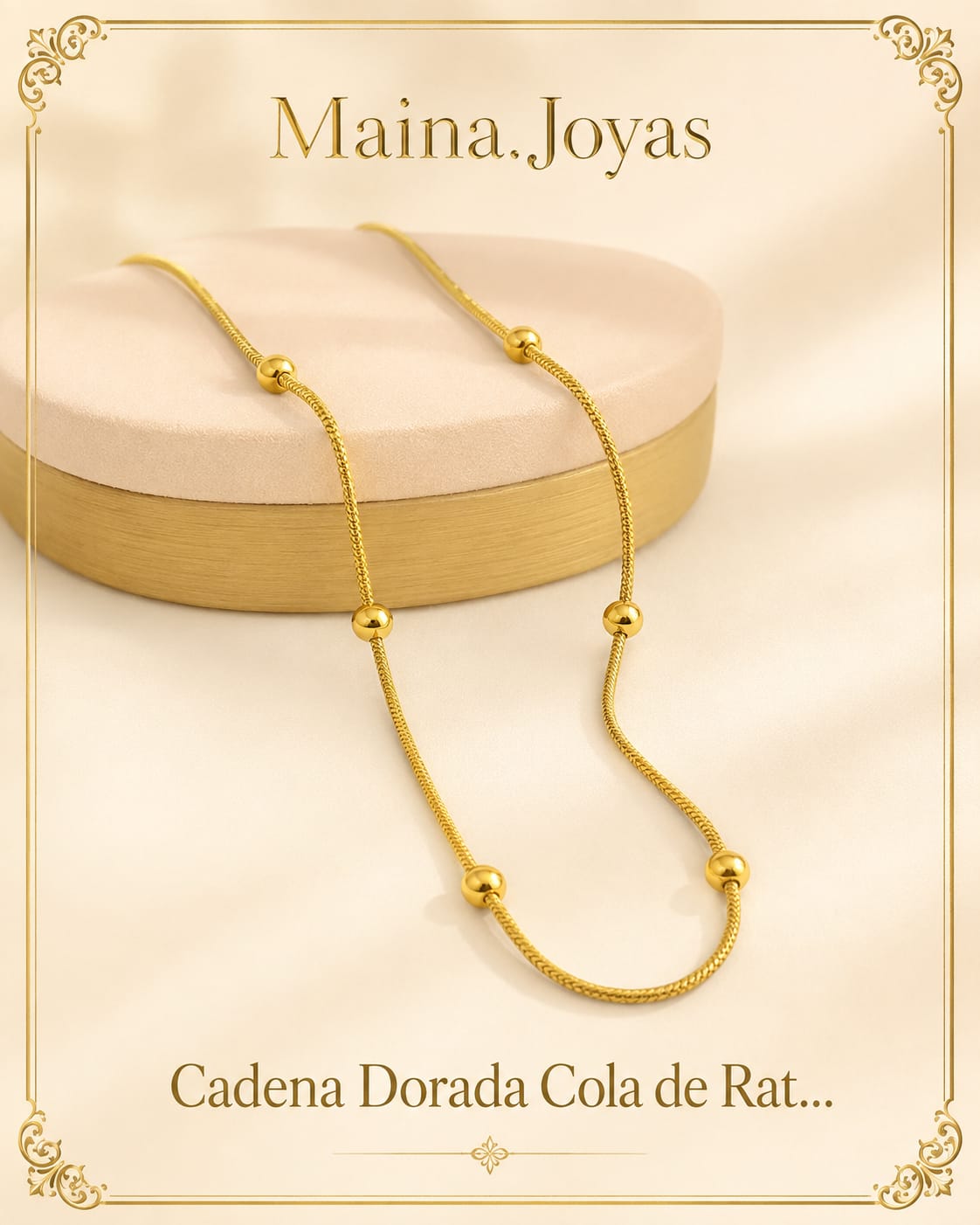 Cadena Dorada Cola de Ratón con Bolitas ✨