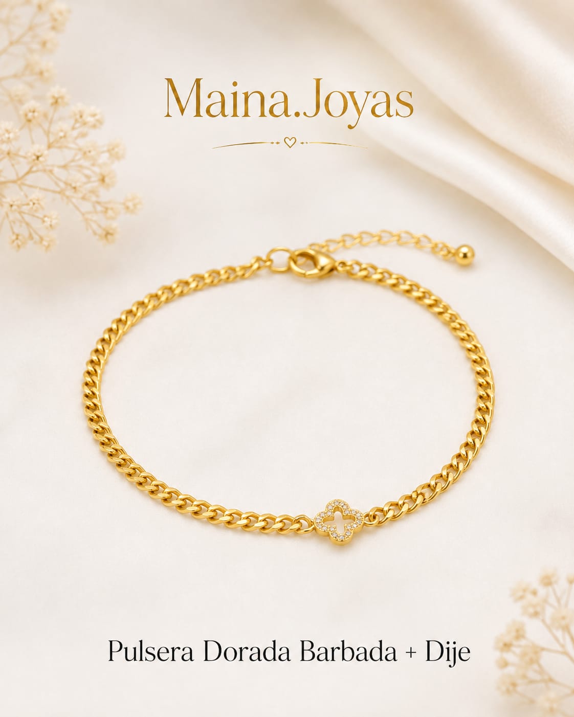 Pulsera dorada Barbada + dije Flor