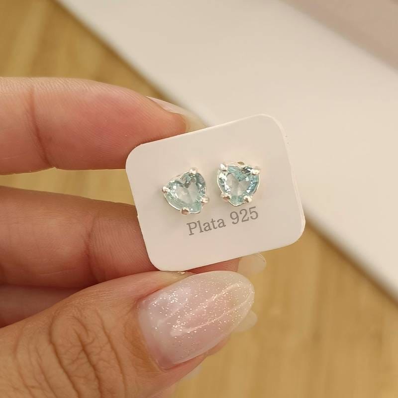 Aros Corazón Engarzado celeste 🩵