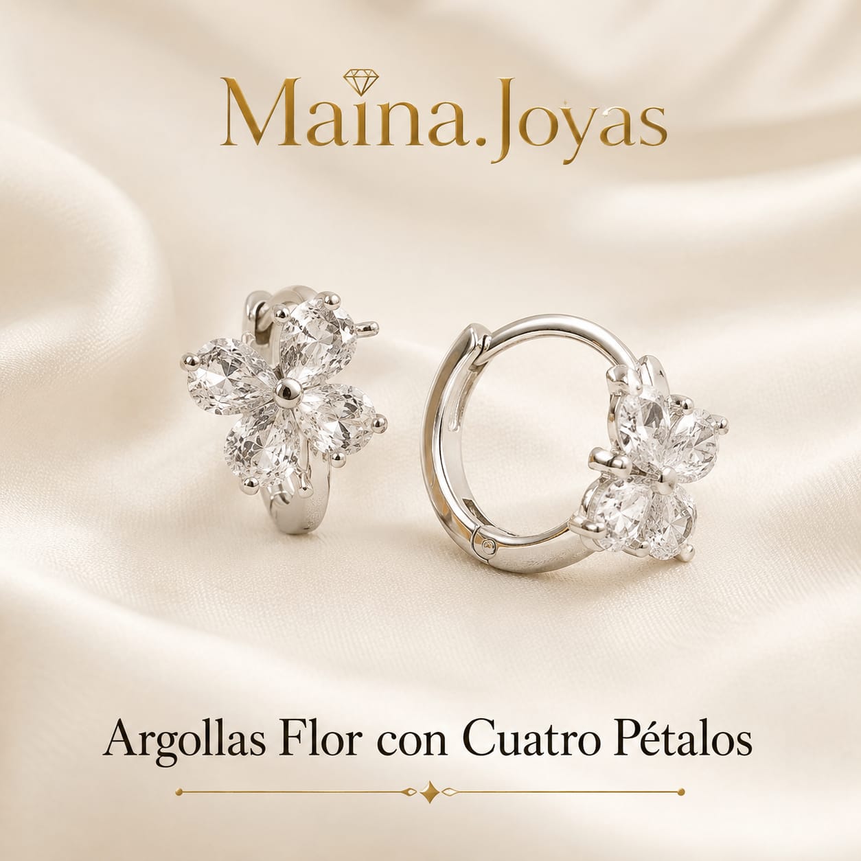 Argollas Flor 🌸 con Cuatro Pétalos Blancos