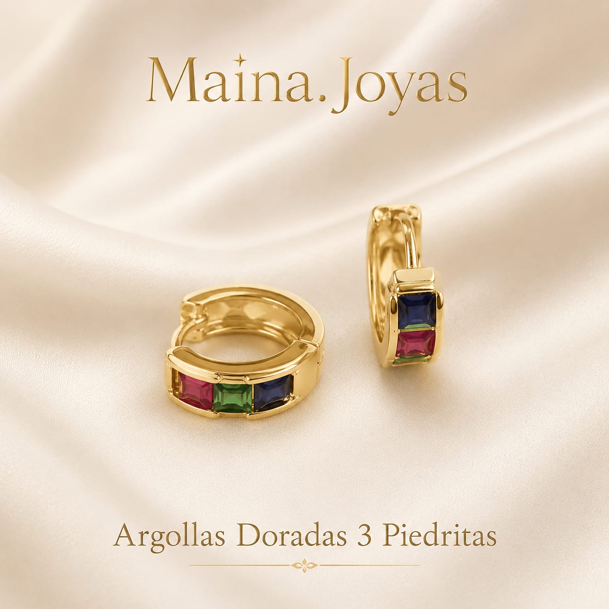 Argollas Doradas 3 Piedritas Coloridas 🌈