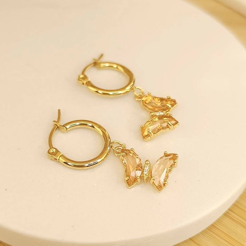 Argollas 🦋 Ámbar en Acero Dorado ⚡