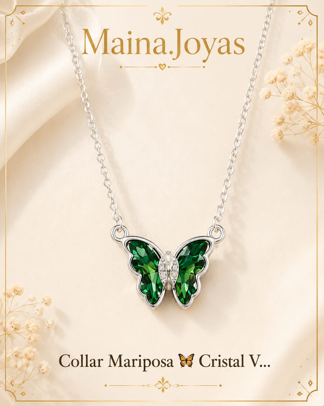 Collar Mariposa 🦋 Cristal Verde Tornasol 💚🤍