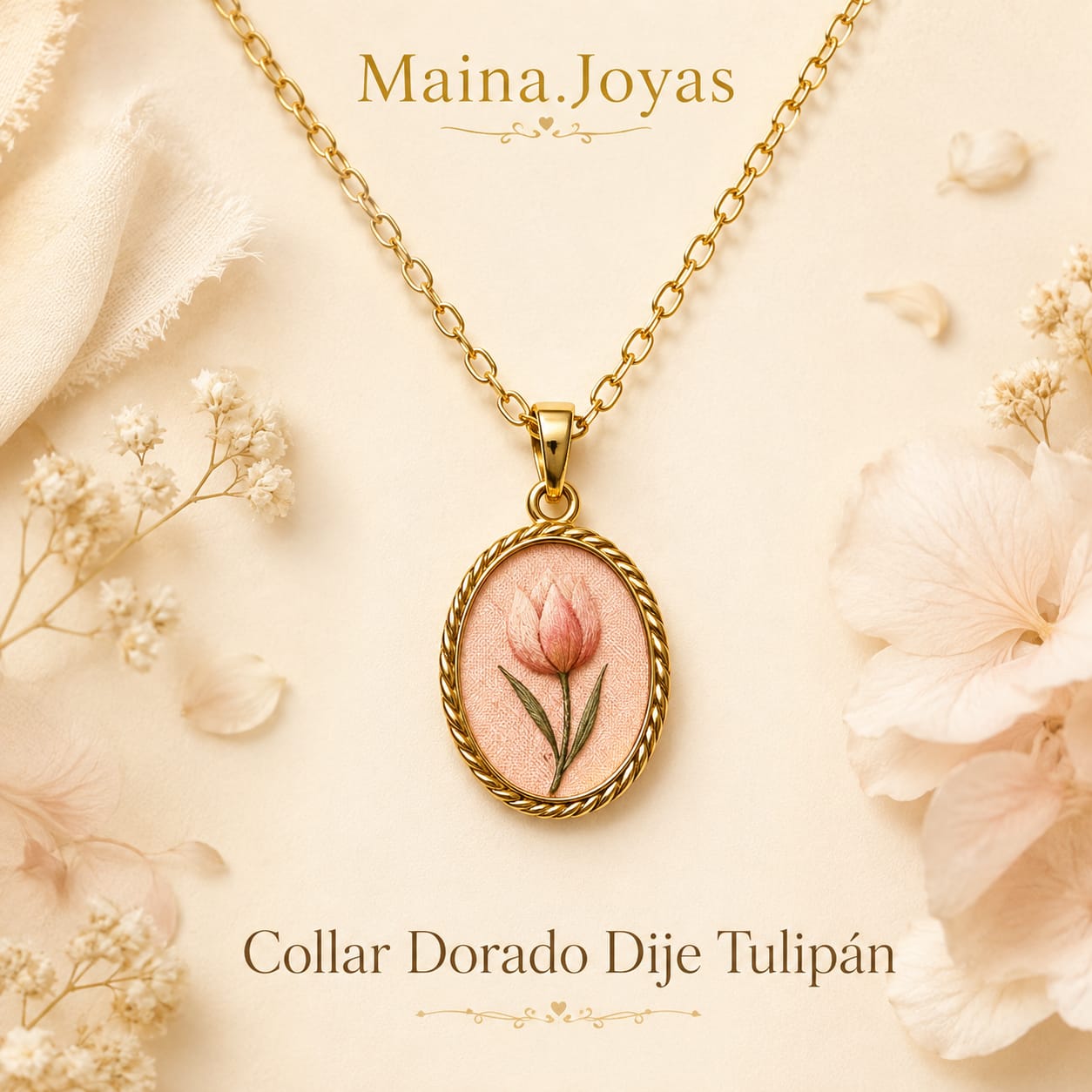 Collar Dorado dije Tulipán 🌷 Rosado