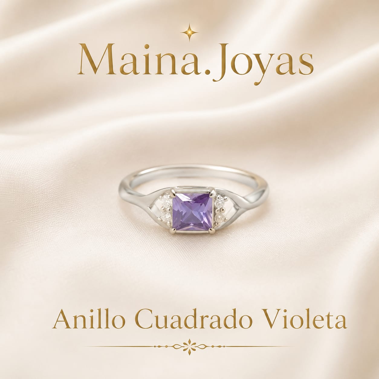 Anillo Cuadrado Violeta 🟪 c/Corazones al costado 🤍