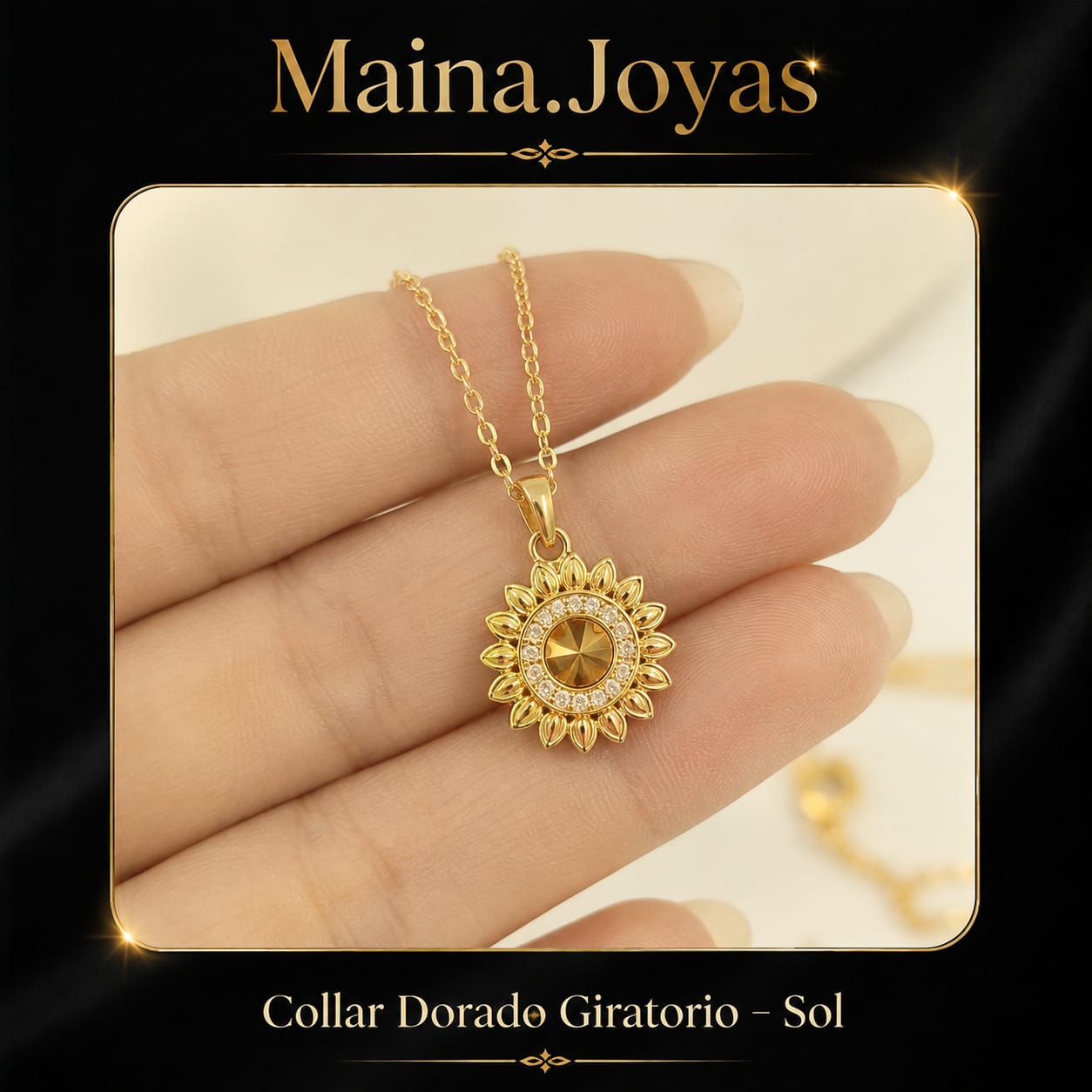 Collar Dorado Giratorio - Sol + Piedritas Naranjas 🌞🟠