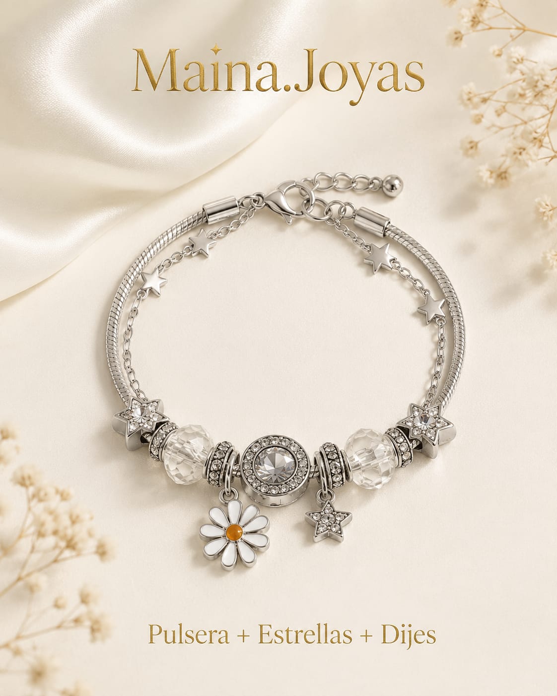 Pandora Margaritas + estrella + flor + dijes c/strass