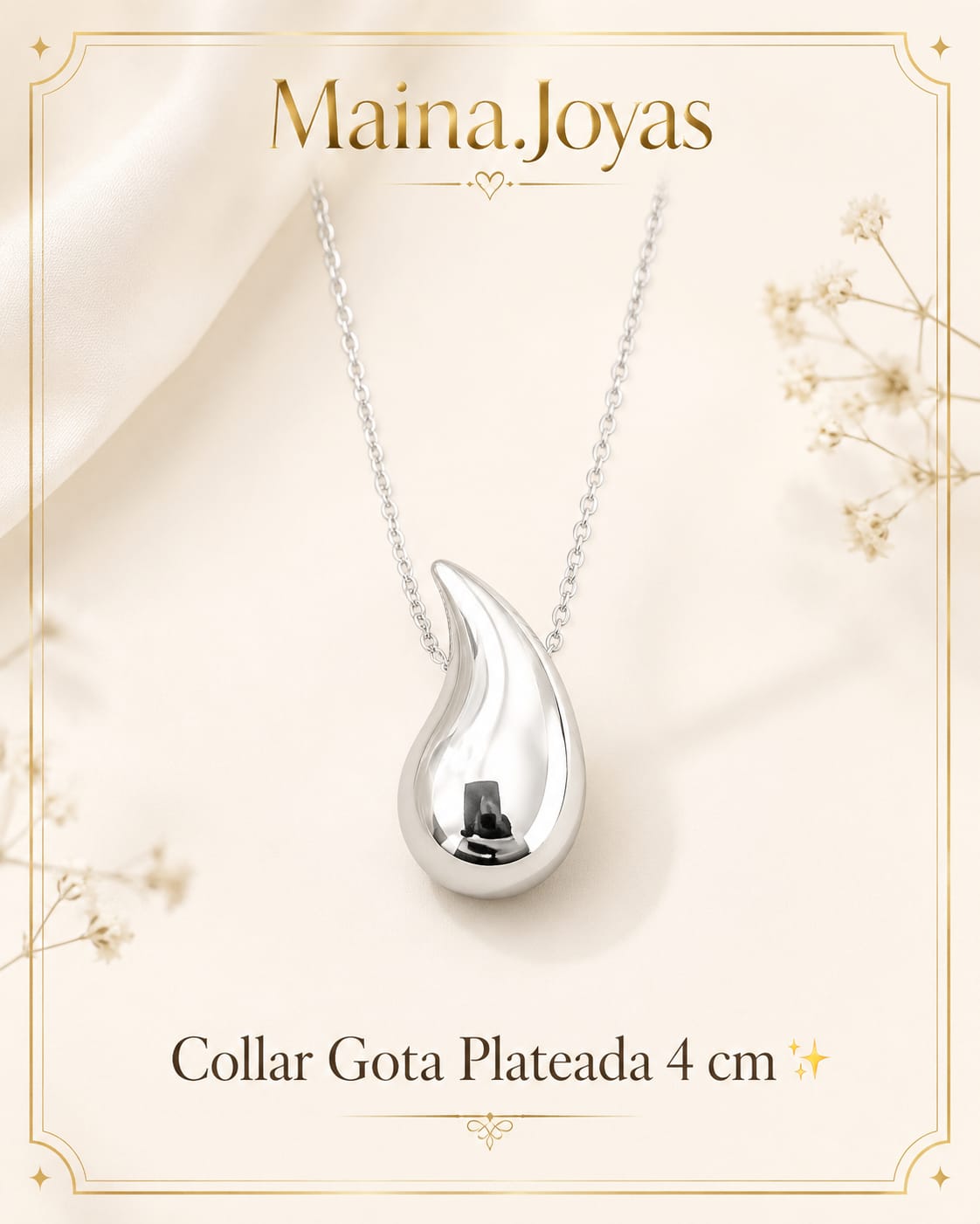 Collar Gota Plateada 4 cm ✨
