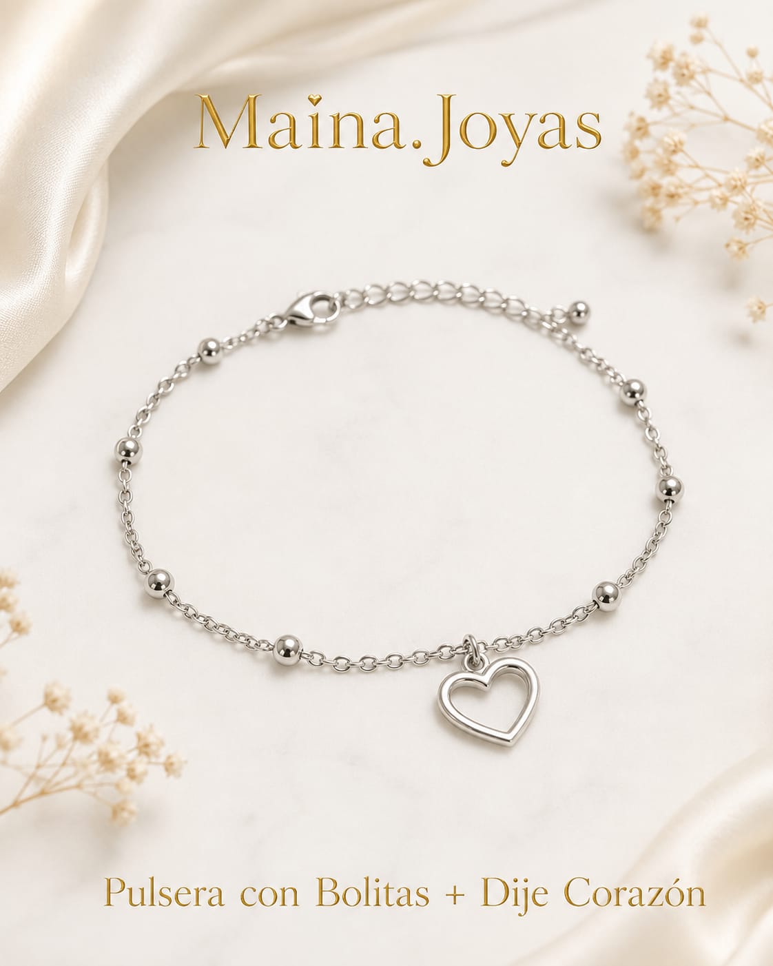 Pulsera c/bolitas + dije corazón