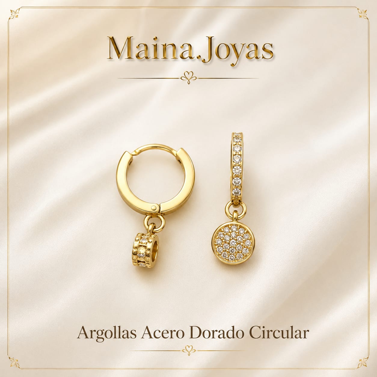 Argollas Acero Dorado Circulo Rosa 🩷