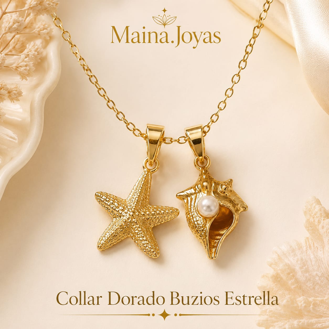 Collar Dorado Buzios Estrella de Mar ⭐+Perlita ⚪
