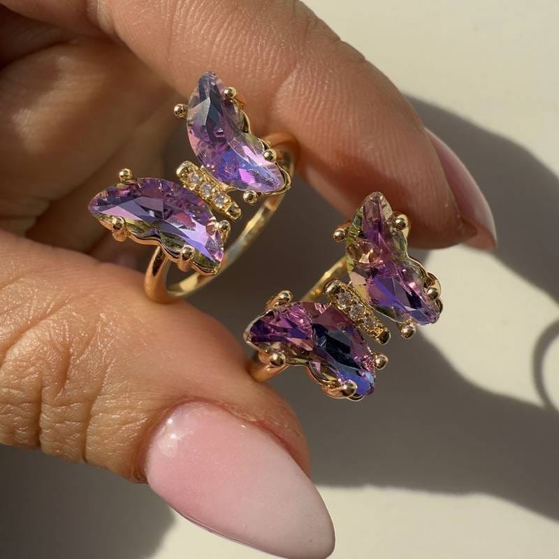 Anillo Dorado Mariposa 🦋 Violeta / Tornasolado