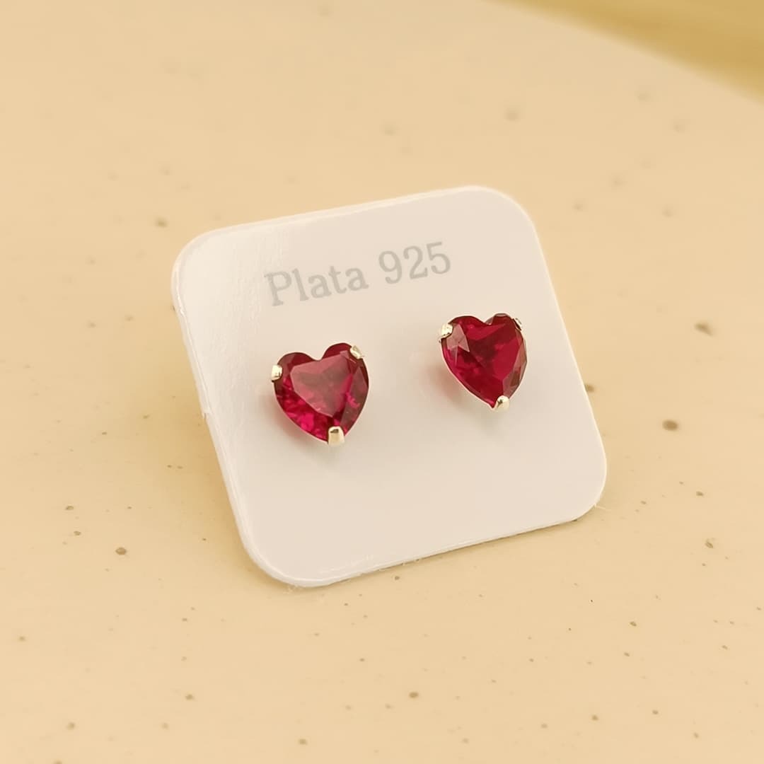 Aros Corazón Piedra Roja ❤️