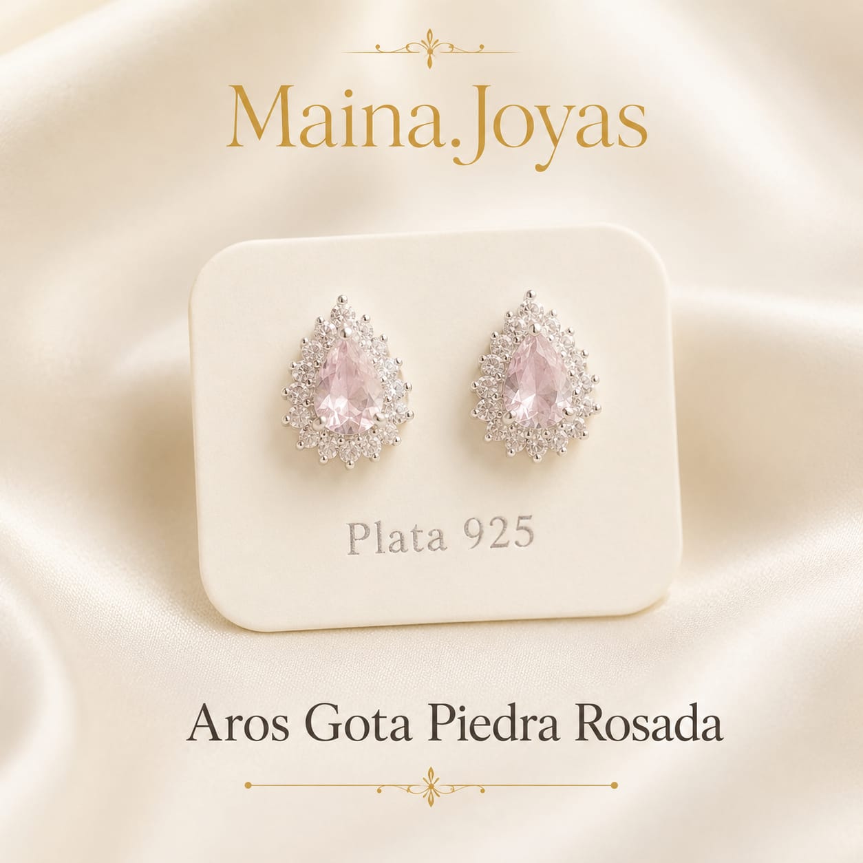 Aros Gota 💧 Piedra Rosada 🩷