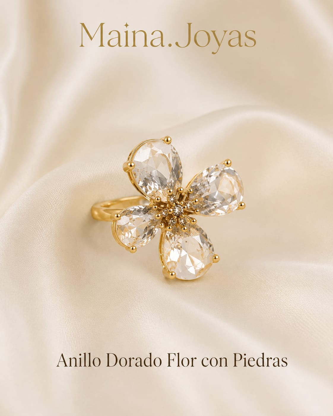 Anillo Dorado Flor 🌸 con piedras