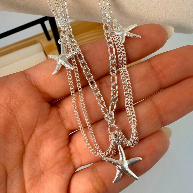 Tobillera Triple Cadena Dije Estrella ⭐ de Mar