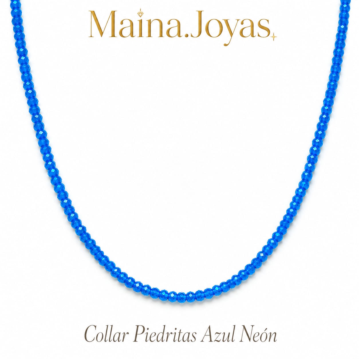 Collar Piedritas Azul Neón