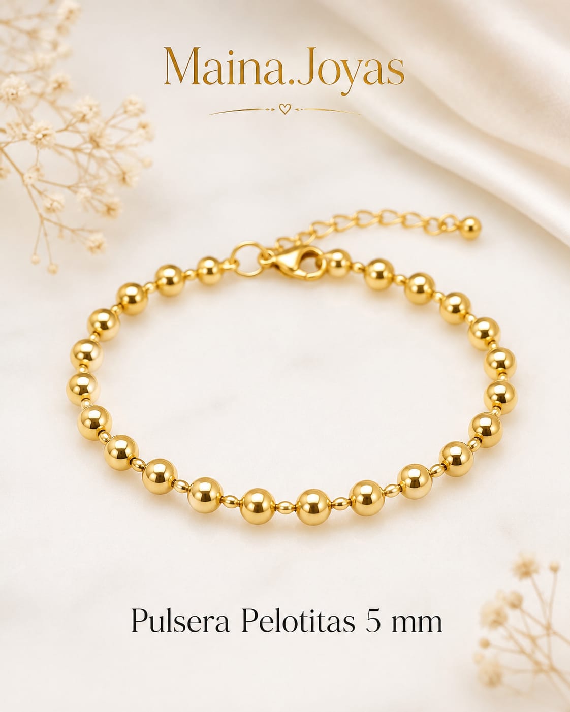 Pulsera Dorada Pelotitas 5mm