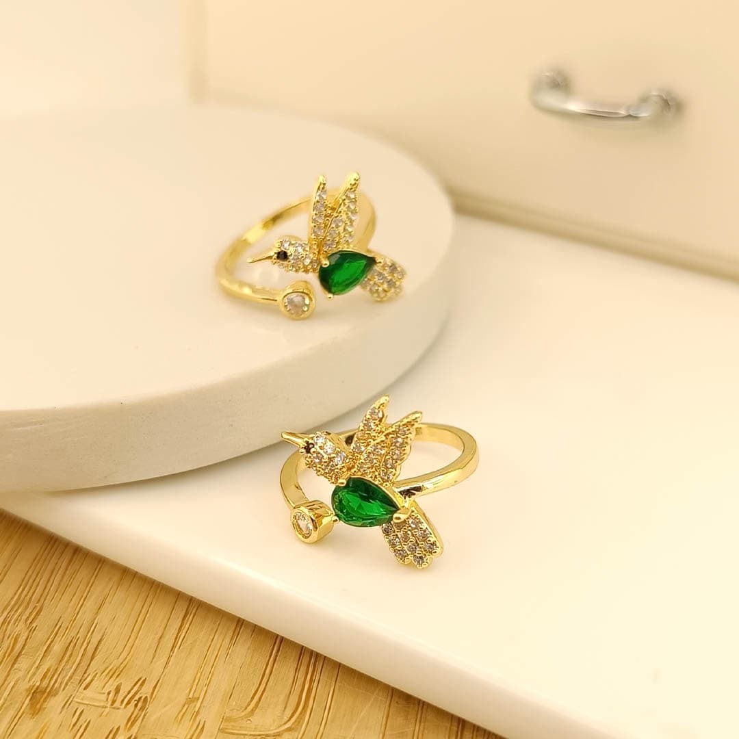 Anillo Dorado Falange Colibrí - Verde 💚