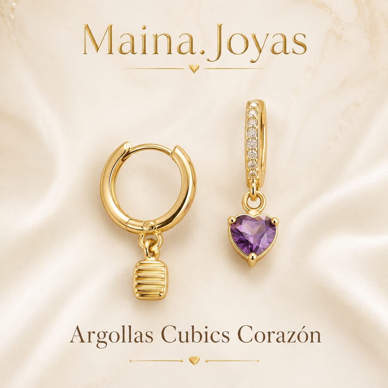 Argollas Cubics Corazón 💜 Violeta