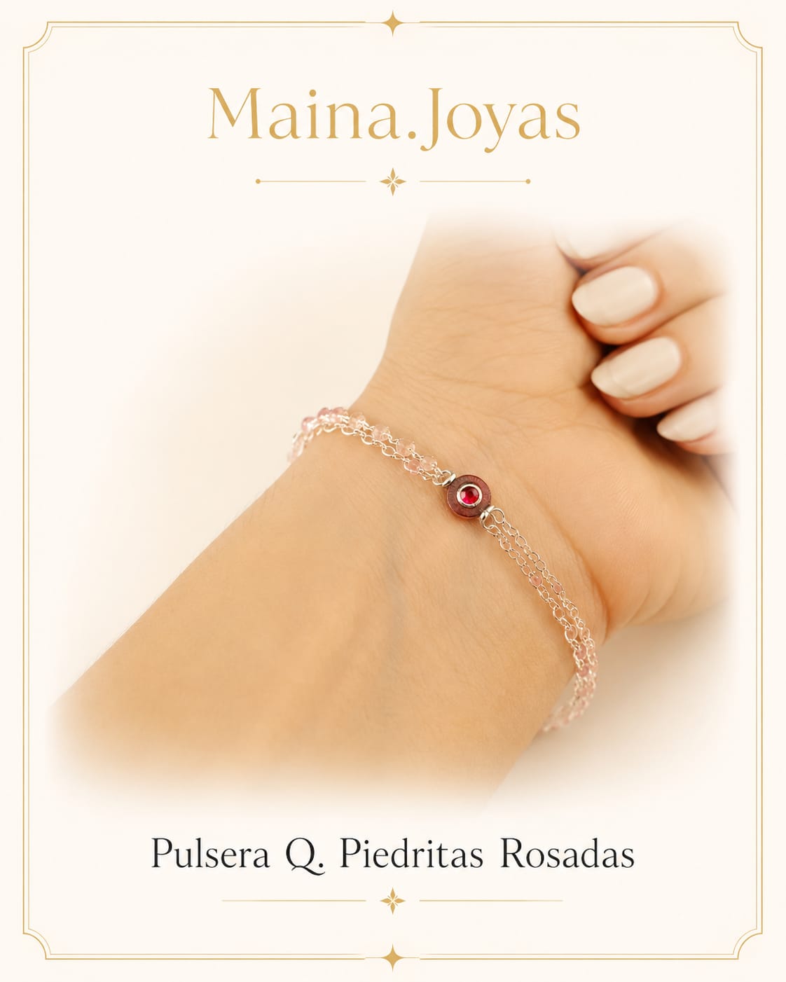 Pulsera Piedritas rosadas + ojito turco