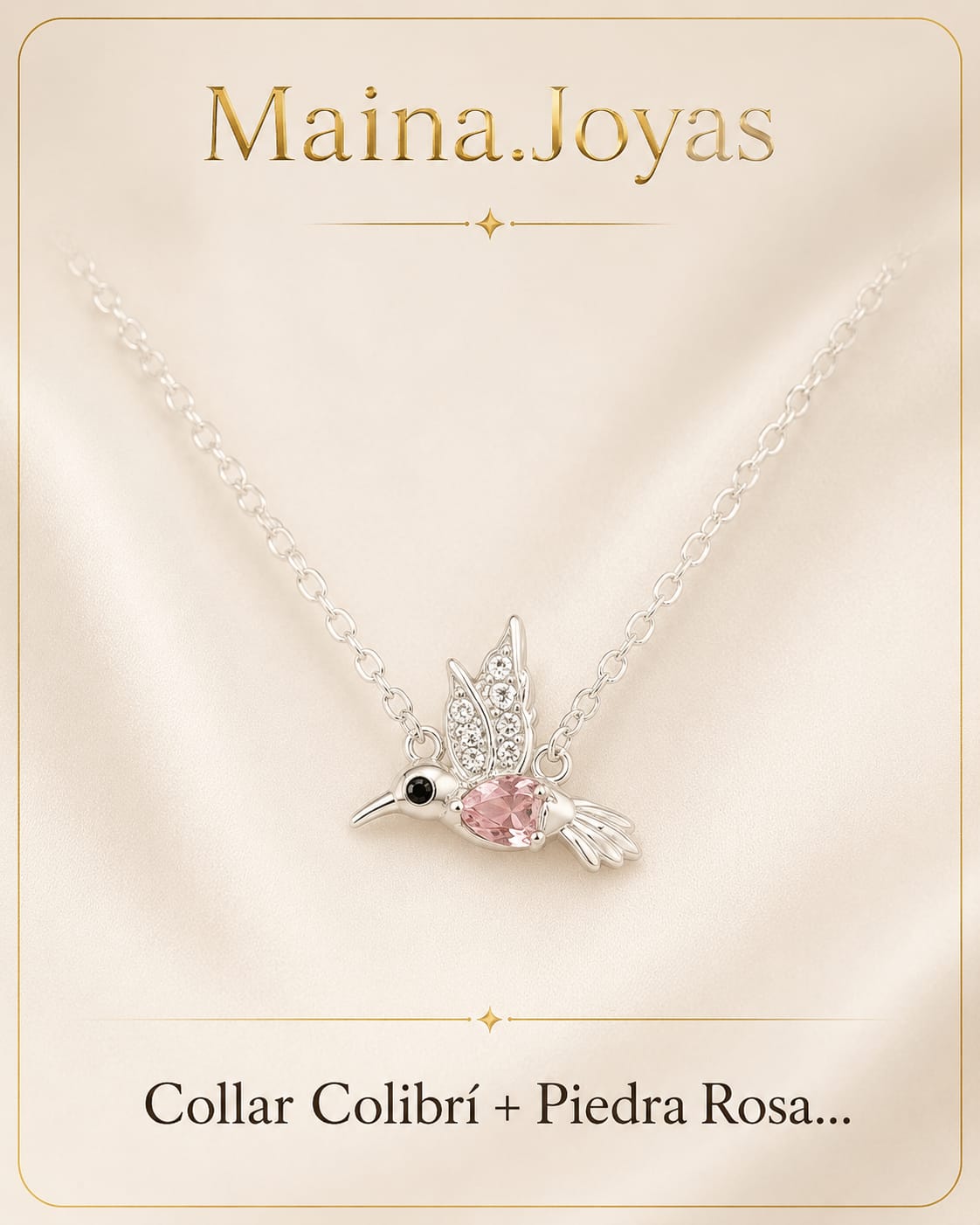 Collar Colibrí + Piedra Rosa 🩷