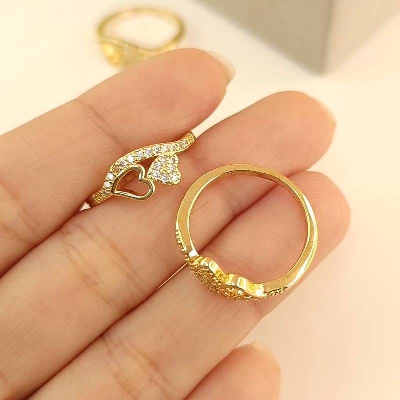 Anillo Dorado Onda + Doble Corazón 💛💛