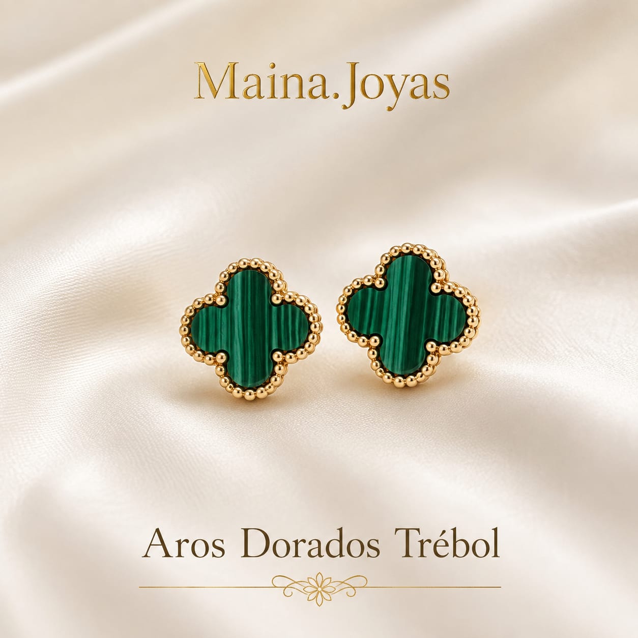 Aros Dorados Trébol 🍀 con detalles en negro