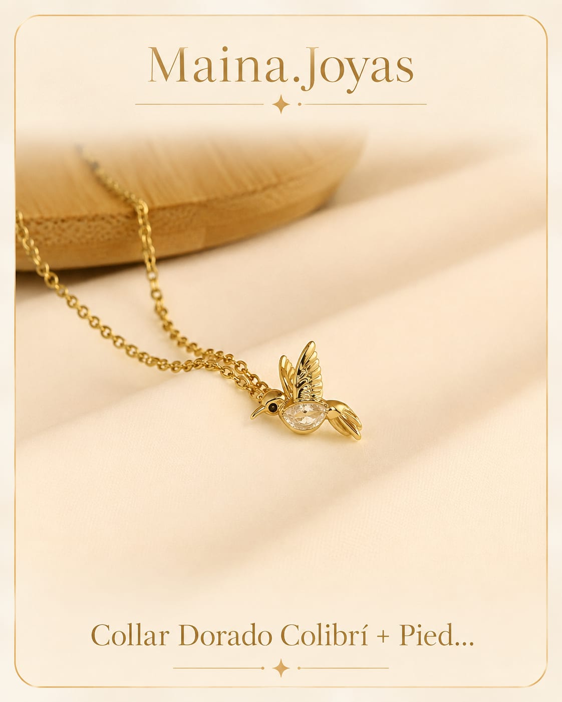 Collar Dorado Colibrí + Piedra Transparente 🤍