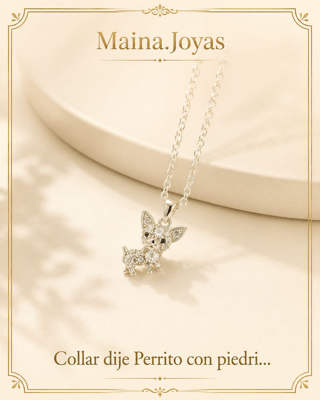 Collar dije Perrito con piedritas + esmalte Rosa 🩷