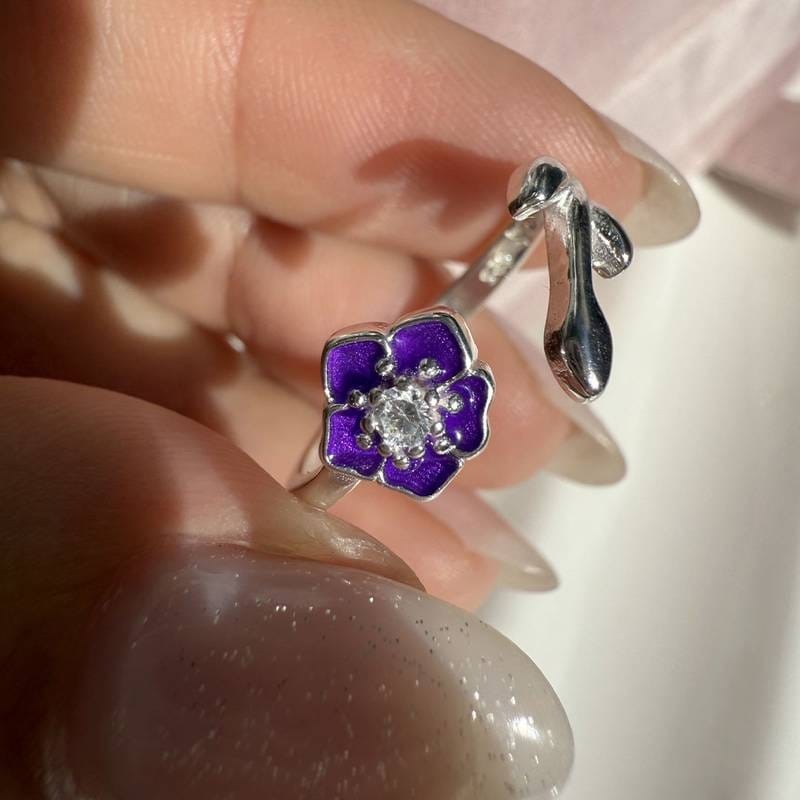 Anillo Falange Florcita Violeta 💜 + Hojita 🌿