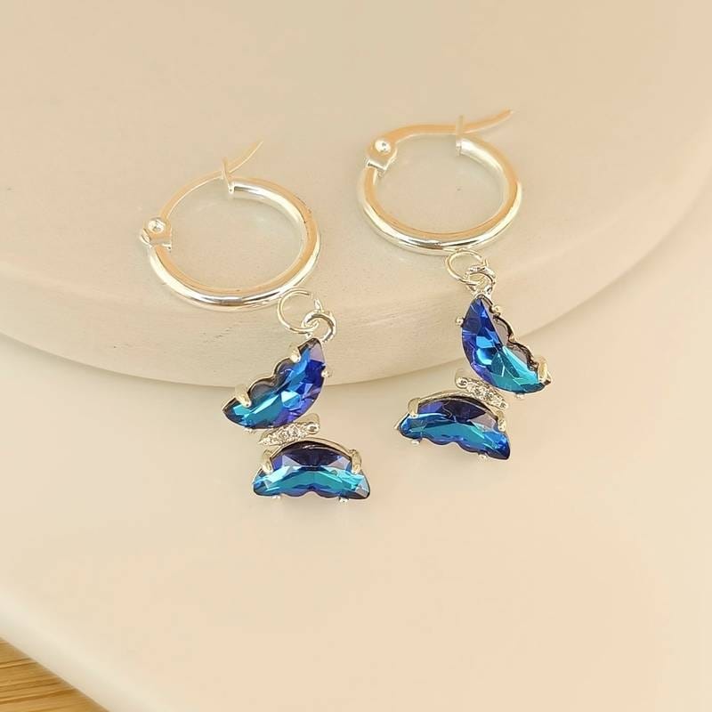 Argollas Mariposa 🦋 Cristal Azul Tornasol 💙