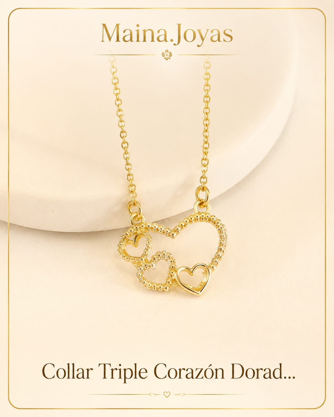 Collar Triple Corazón Dorado c/Cubic ✨🤍